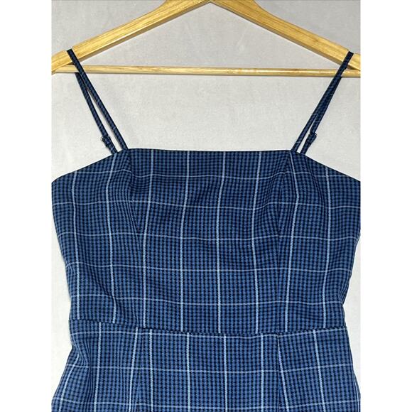 Aeropostle Plaid Mini Dress Womens Medium Blue Sleeveless Smocked Academia - Picture 2 of 9